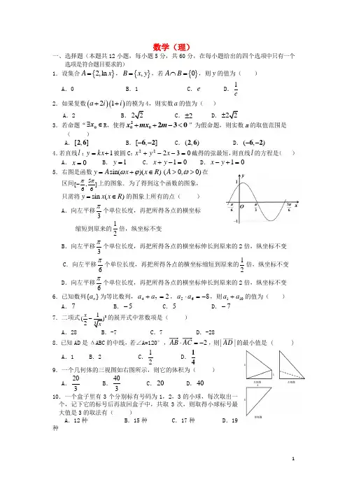 山西省康杰中学高三数学第八次模拟试题 理 新人教A版