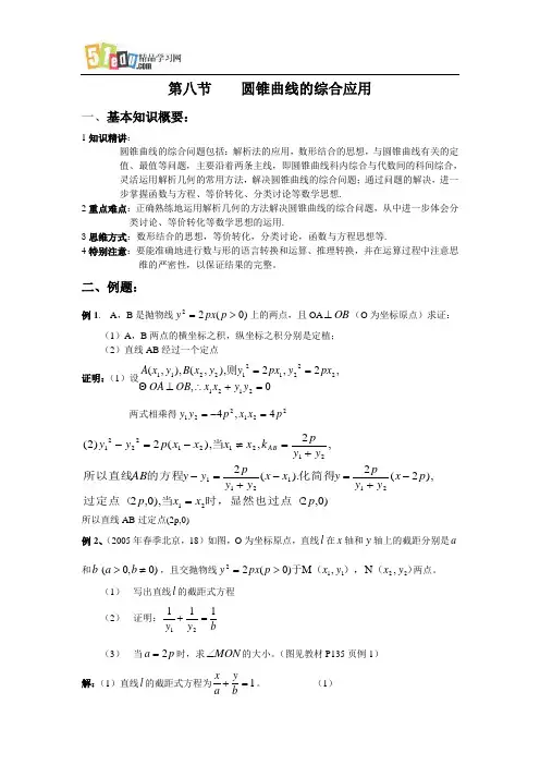 高三数学教案：圆锥曲线的综合问题