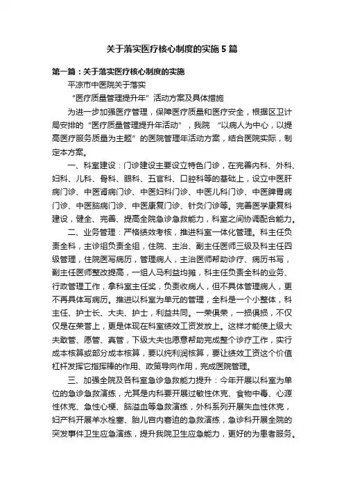 关于落实医疗核心制度的实施5篇