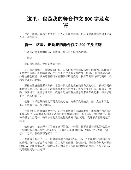 这里也是我的舞台作文800字及点评