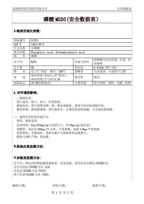 磷酸安全数据表(MSDS)