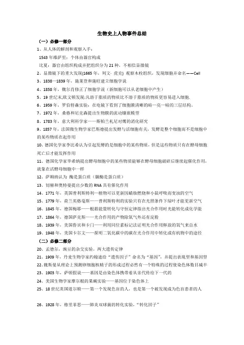 高中生物学史——人物事件总结