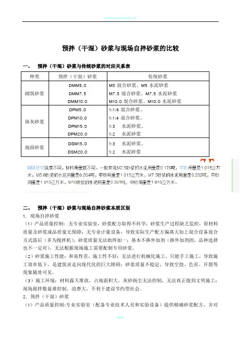 预拌砂浆对应表