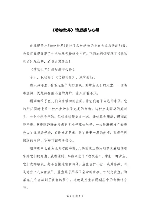 《动物世界》读后感与心得