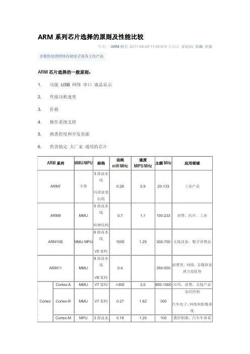 arm系列性能比较
