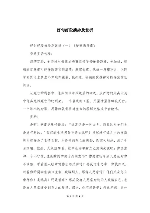 好句好段摘抄及赏析