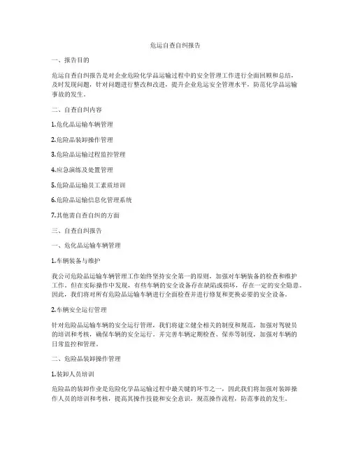 危运自查自纠报告