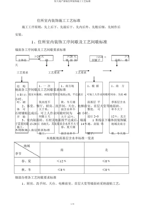 恒大地产新版住宅装修施工工艺标准