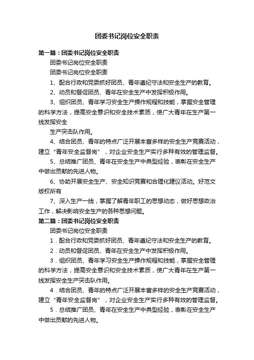 团委书记岗位安全职责