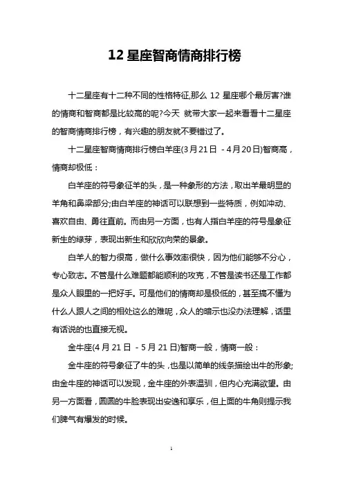 12星座智商情商排行榜