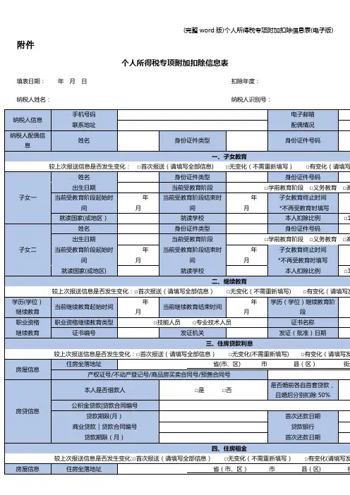 (完整word版)个人所得税专项附加扣除信息表(电子版)