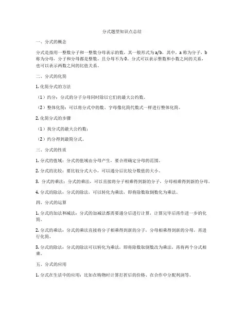 分式题型知识点总结
