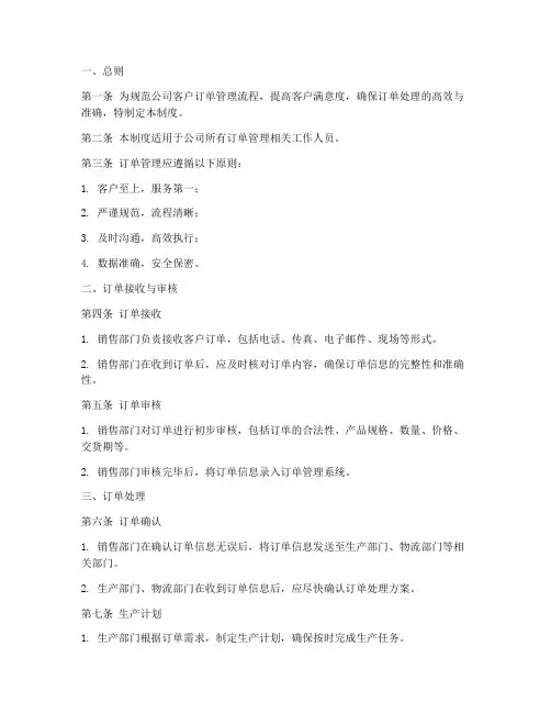 客户订单管理制度模板范文