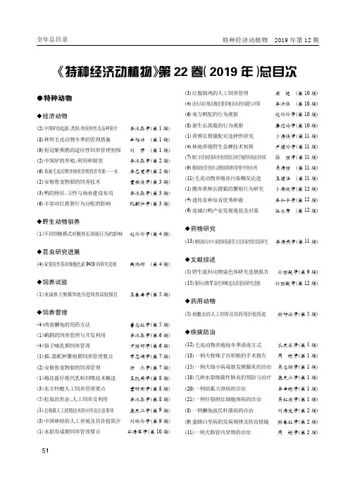 《特种经济动植物》第22卷(2019年)总目次