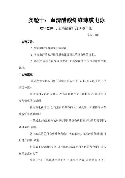 实验十血清醋酸纤维薄膜电泳实验报告