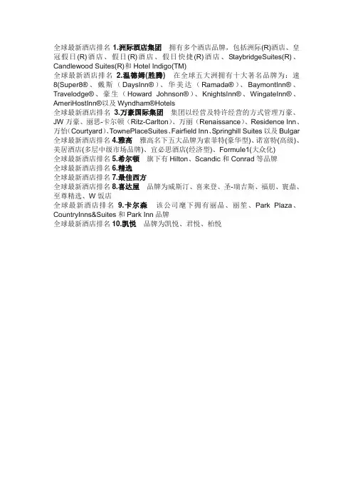 世界酒店排名