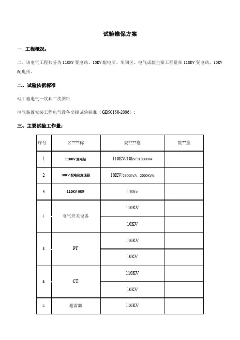 110kv变电所调试方案