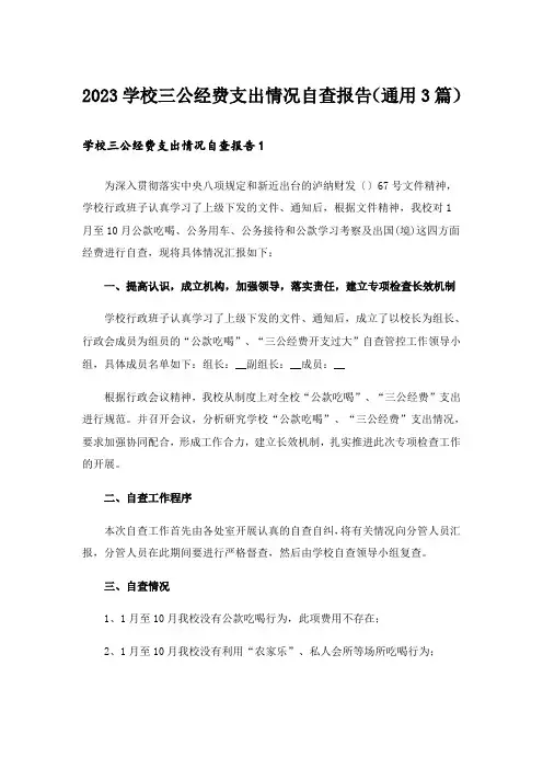 2023学校三公经费支出情况自查报告(通用3篇)