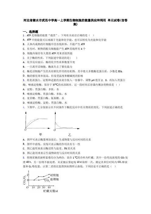 河北省衡水市武邑中学高一上学期生物细胞的能量供应和利用 单元试卷(含答案)