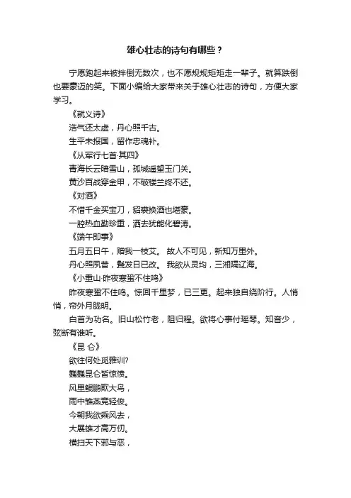 雄心壮志的诗句有哪些？