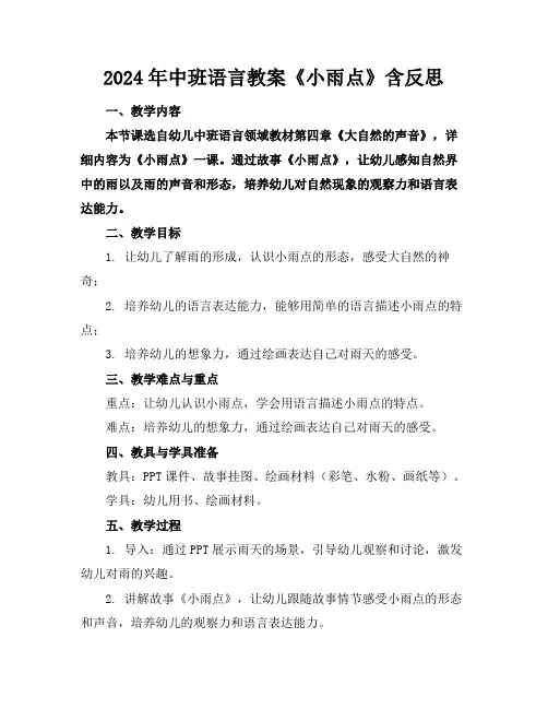 2024年中班语言教案《小雨点》含反思