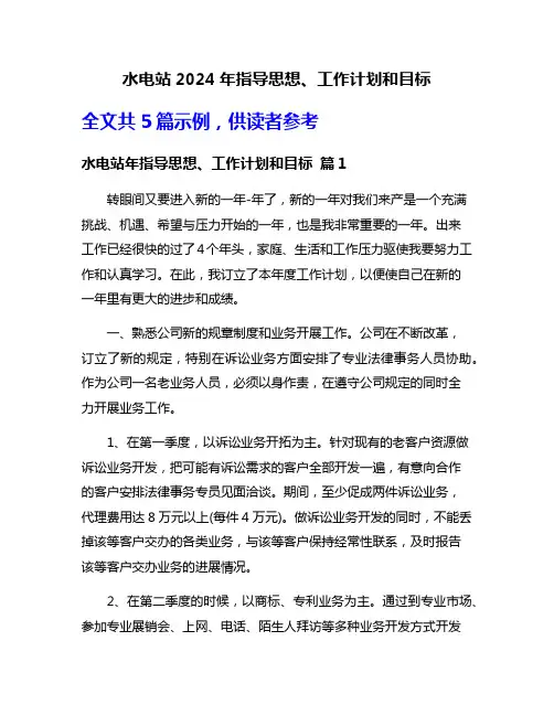 水电站2024年指导思想、工作计划和目标
