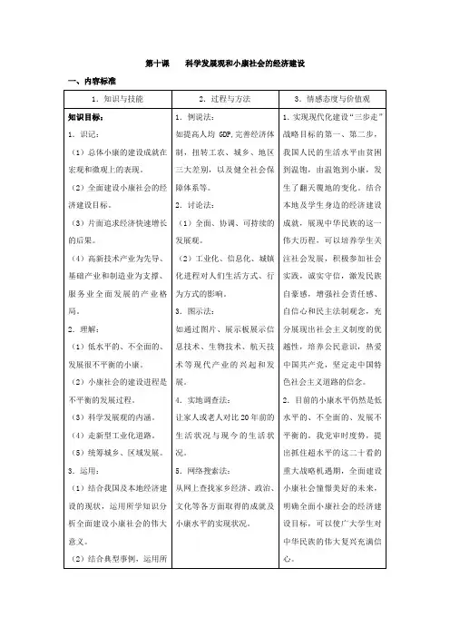 政治4.10《科学发展观和小康社会的经济建设》教案(新人教必修1)