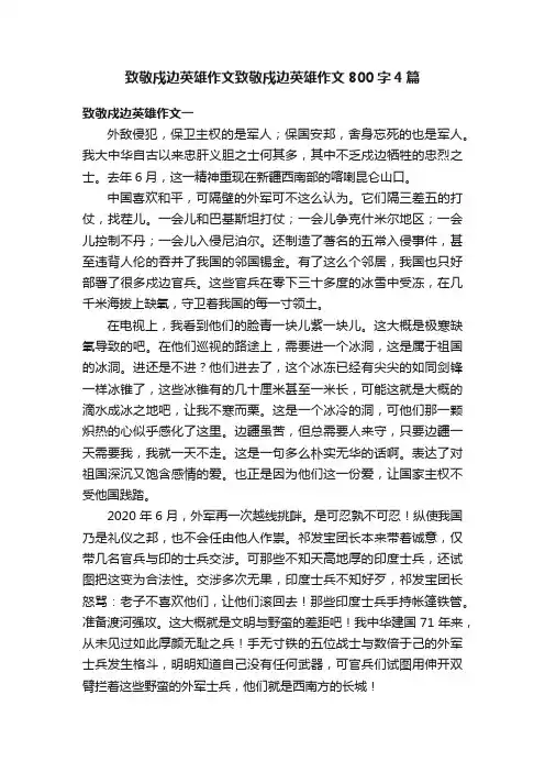 致敬戍边英雄作文致敬戍边英雄作文800字4篇