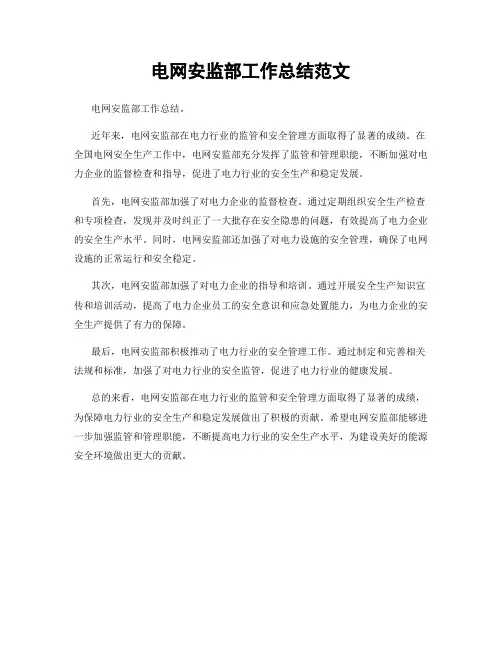 电网安监部工作总结范文