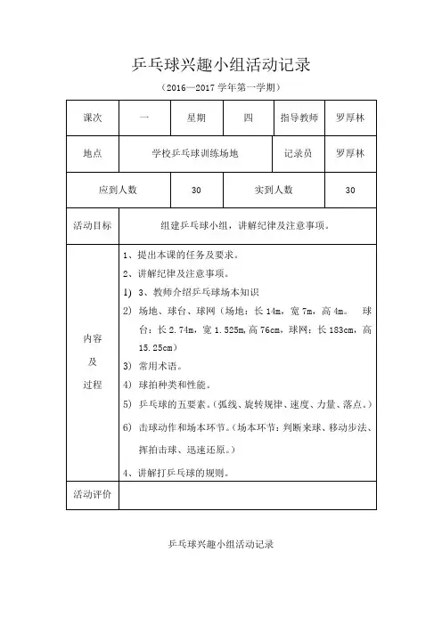 乒乓球社团活动记录