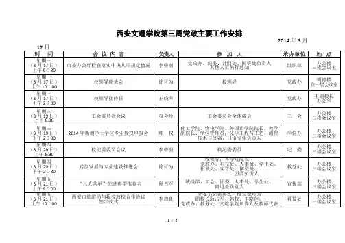 西安文理学院第三周党政主要工作安排