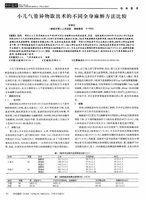 小儿气管异物取出术的不同全身麻醉方法比较