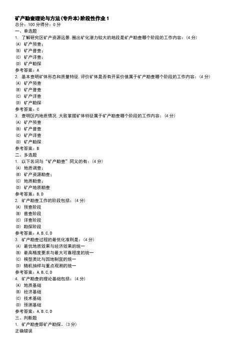 矿产勘查理论与方法阶段性作业