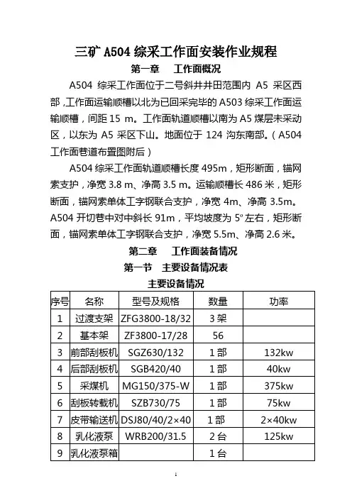 工作面安装作业规程