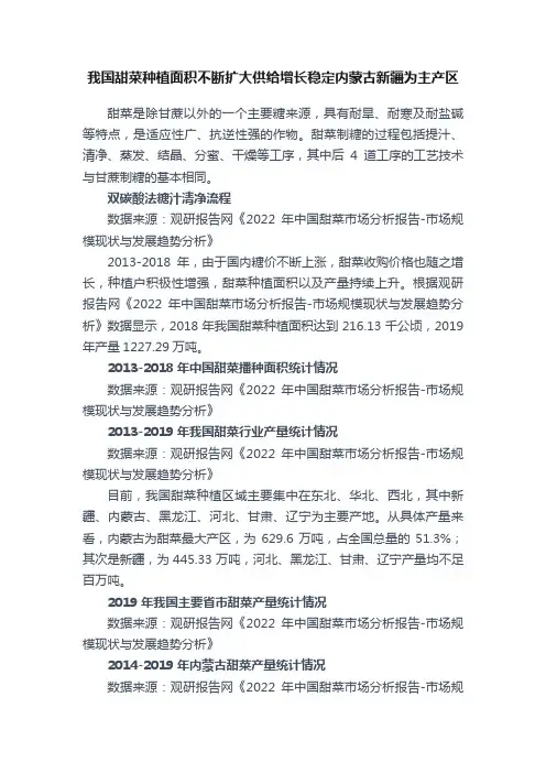 我国甜菜种植面积不断扩大供给增长稳定内蒙古新疆为主产区