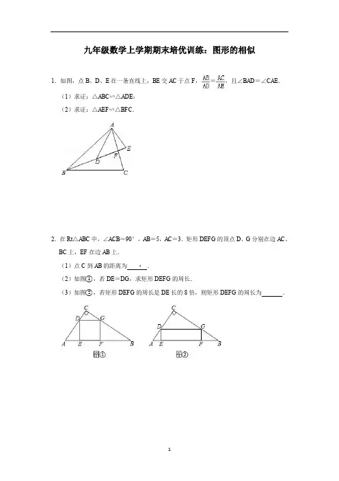 北师大版九年级数学上学期期末培优训练第四章：图形的相似(含答案)