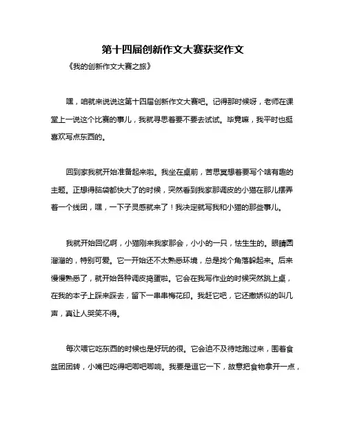 第十四届创新作文大赛获奖作文