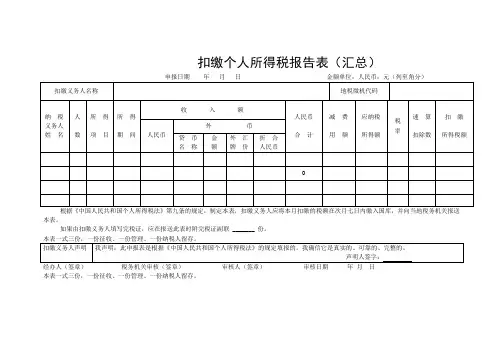 扣缴个人所得税报告表(汇总)
