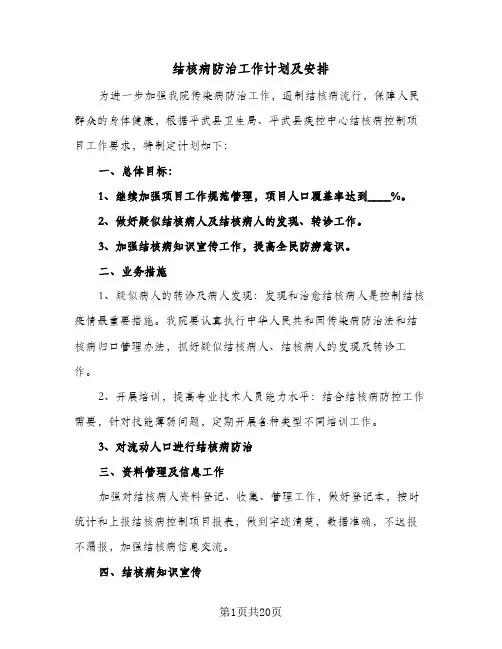 结核病防治工作计划及安排(五篇)