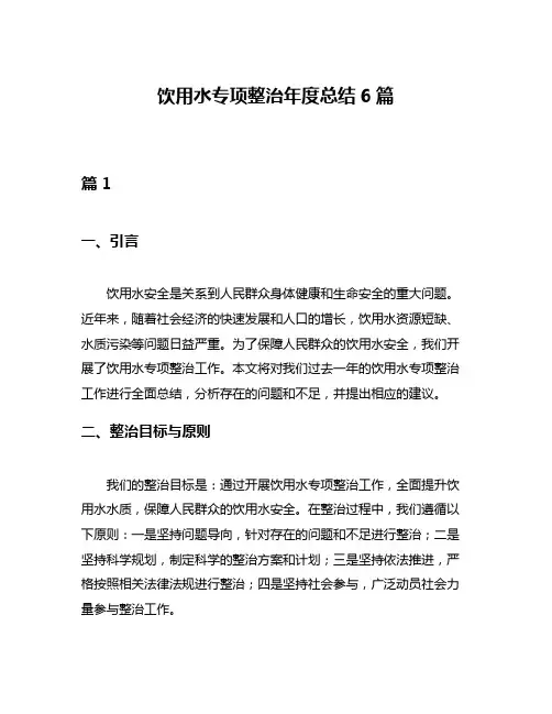 饮用水专项整治年度总结6篇