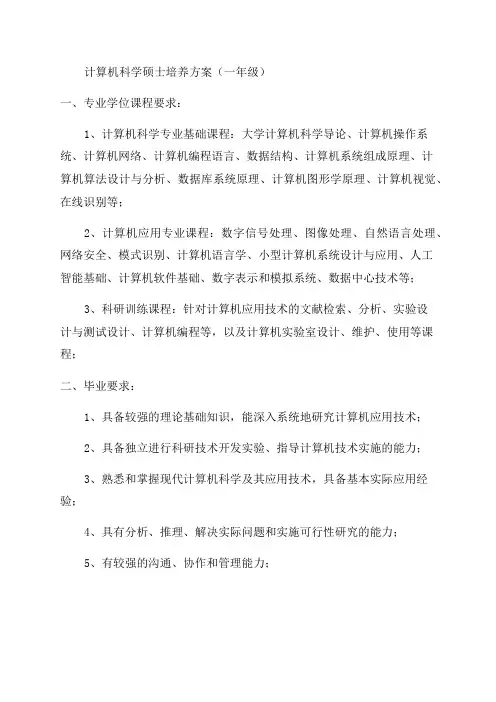 计算机一年级学科硕士培养方案