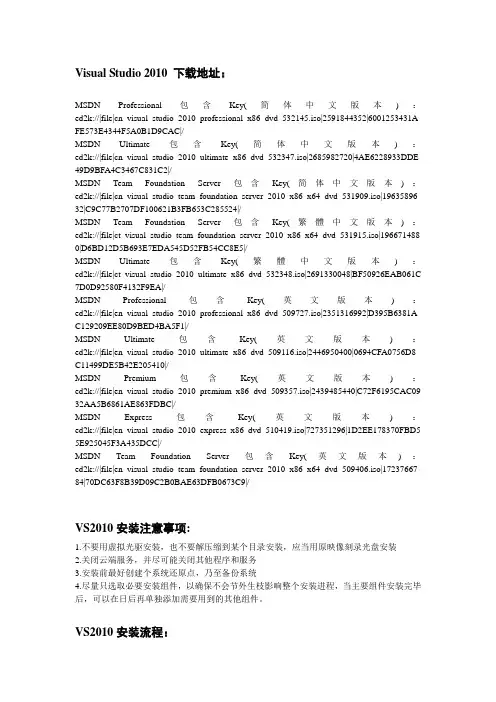 Visual Studio 2010 下载地址,安装流程