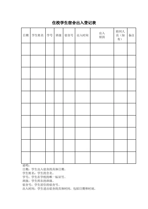 住校学生宿舍出入登记表