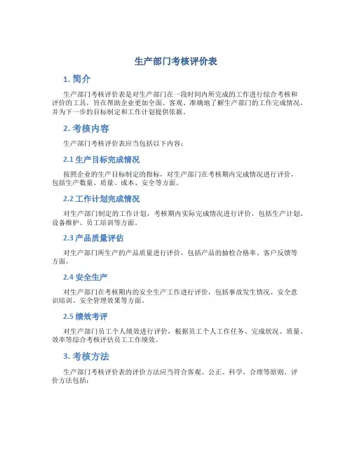 生产部门考核评价表