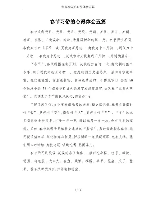 春节习俗的心得体会五篇