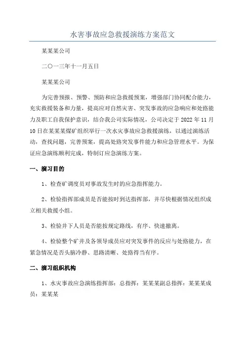 水害事故应急救援演练方案范文
