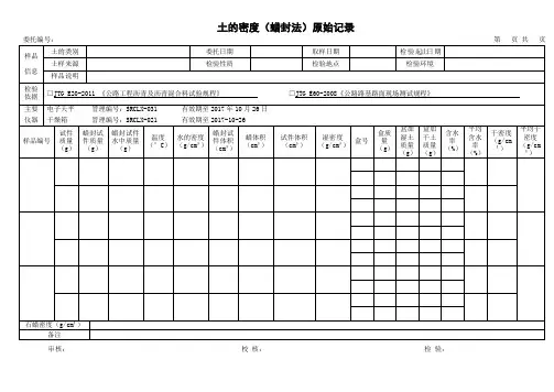 土的密度试验(蜡封法)原始记录