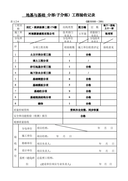 _地基与基础分部分项工程验收记录-模板