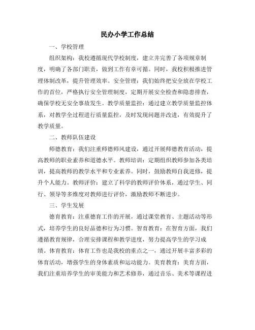 民办小学工作总结