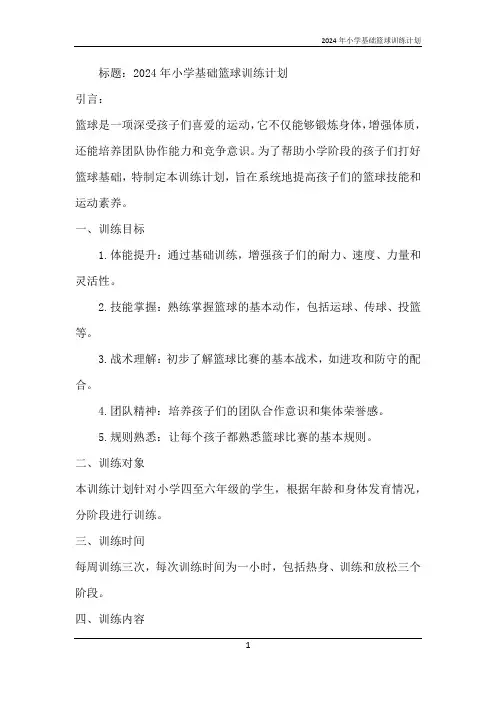 2024年小学基础篮球训练计划